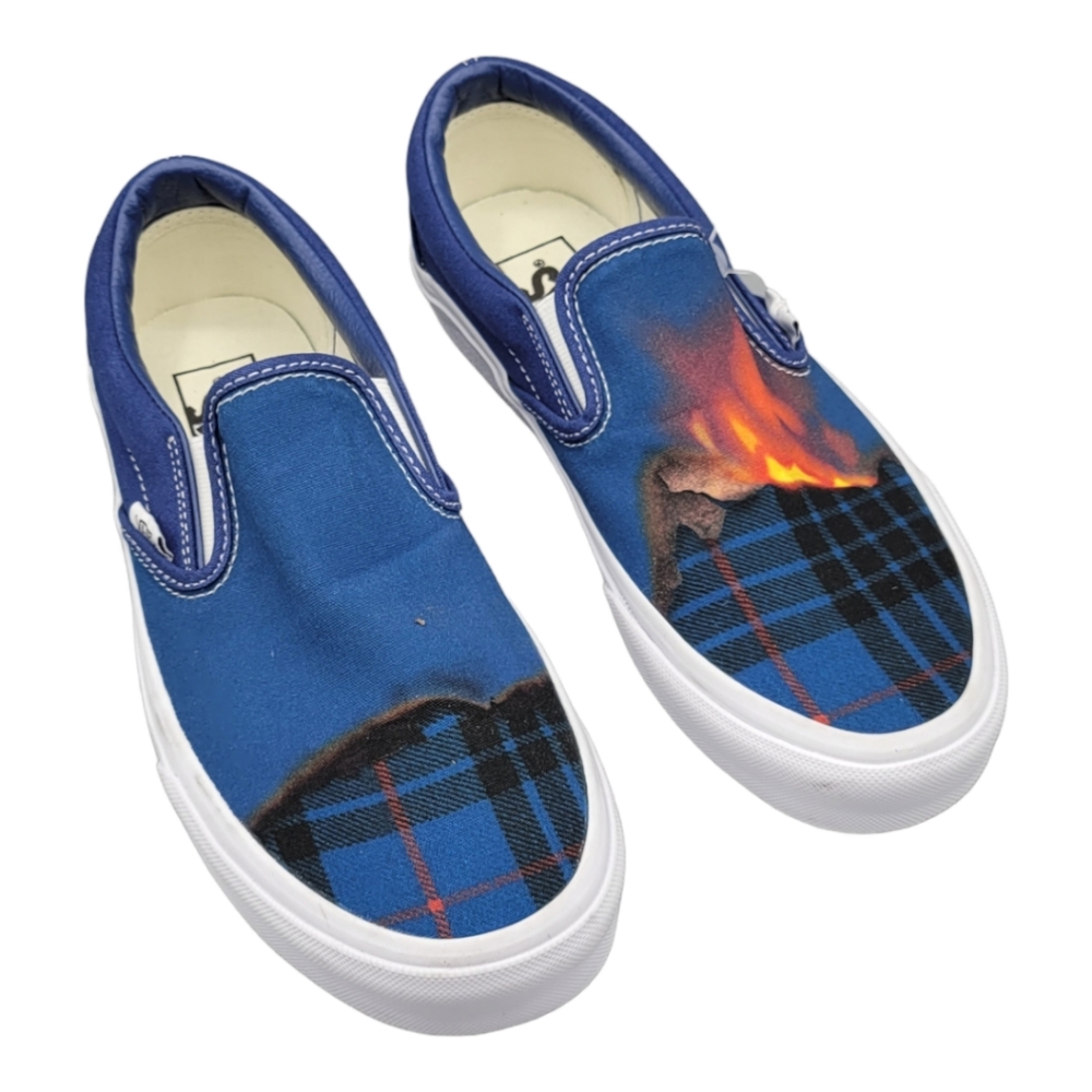 NEW Blue flannel VANS  with flames slip on  size 7